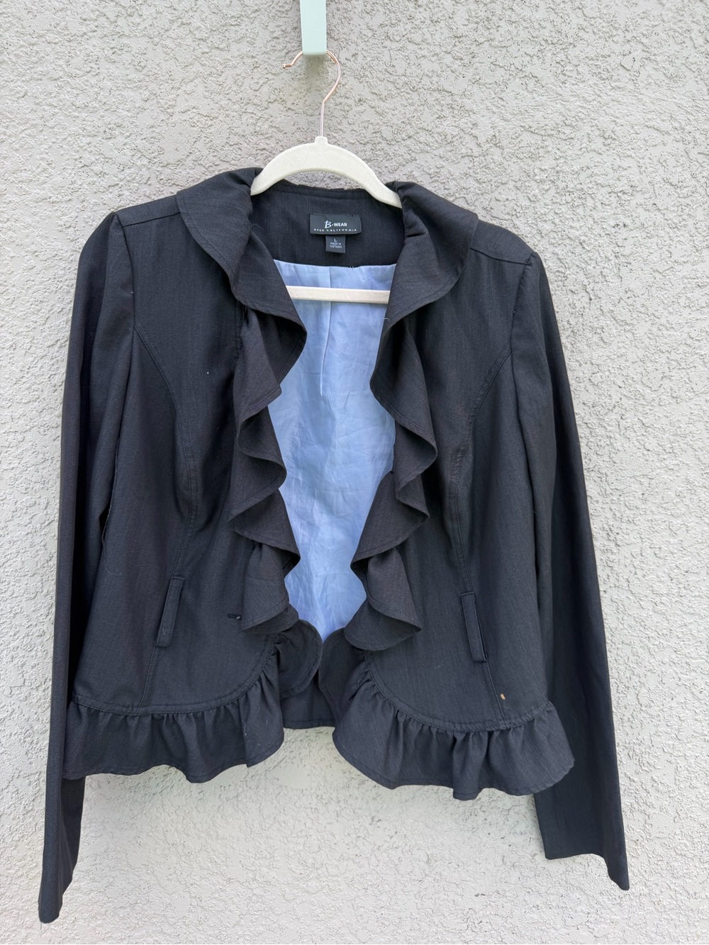 Bwear Black Ruffle-Trim Open Blazer